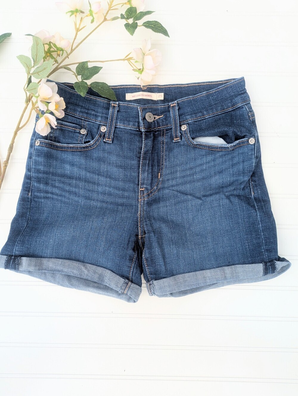 Levi's Dark Wash Mid Length Jean Shorts